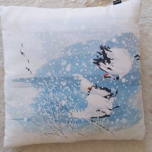 Society6 blue and white snowy cranes throw pillow